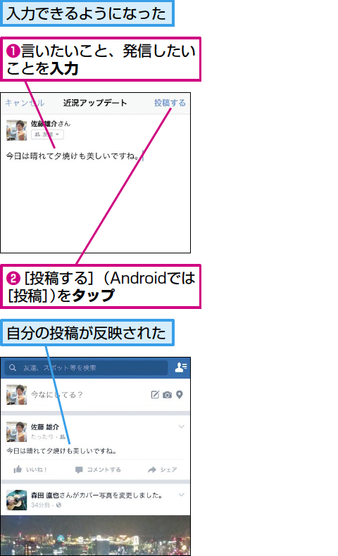 Facebookに自分の近況を投稿する方法 できるネット
