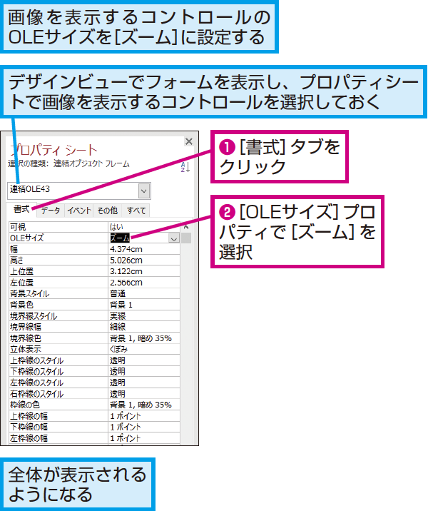 Accessのフォームで画像を枠内に表示するには できるネット