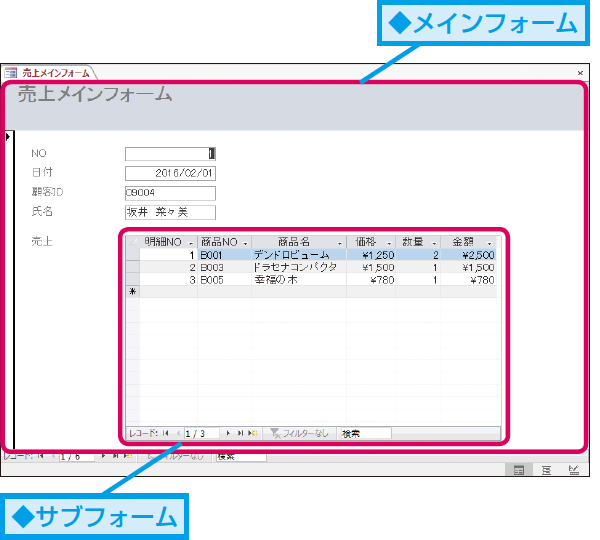 Accessのフォームのメイン サブフォームとは できるネット