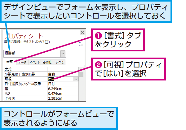 Accessのフォームでフォームビューで表示されないコントロールがある場合の対処方法 できるネット