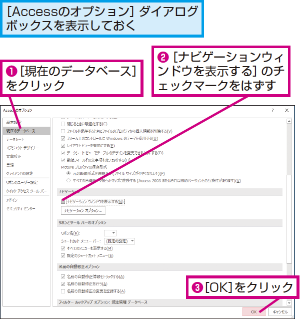 Accessの起動時にナビゲーションウィンドウを非表示にする方法 できるネット