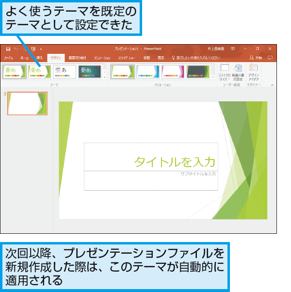 Powerpointで新しいスライドの作成時に設定されるテーマを変更する方法 できるネット