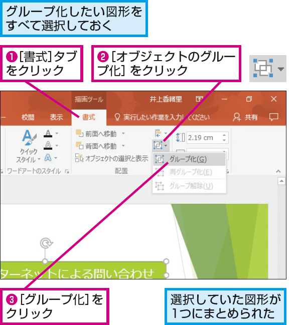 Powerpointで複数の図形をグループ化する方法 できるネット