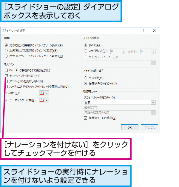 Powerpointのナレーションだけをオフにするには できるネット