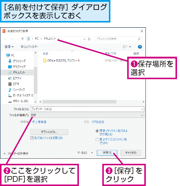 Powerpointのスライドをpdf形式で保存する方法 できるネット