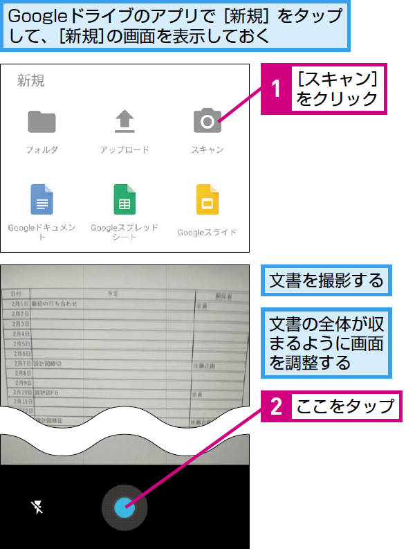 スマホのカメラで文書をスキャンしてgoogleドライブに保存する方法 できるネット