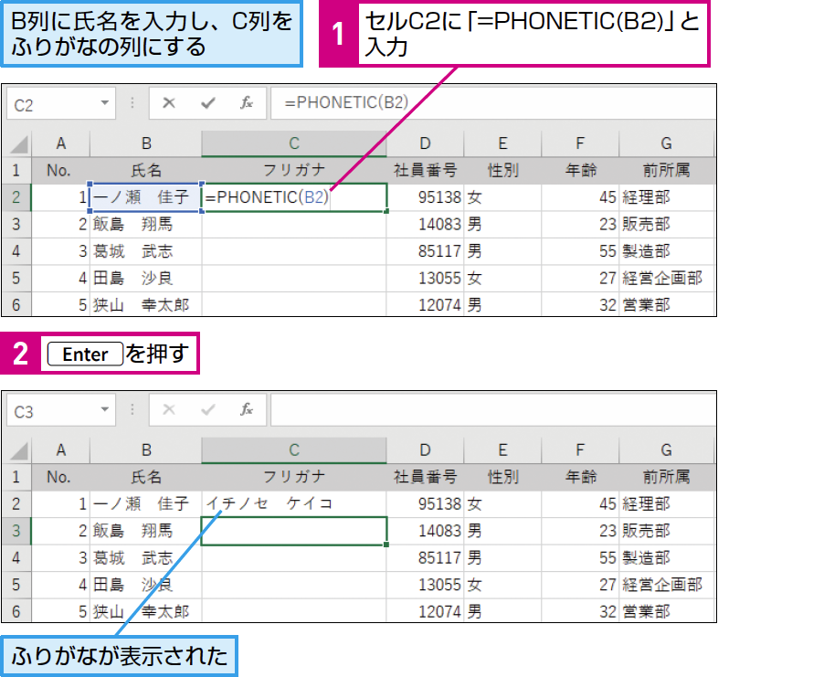 パソコン仕事術 Excel関数を使って ふりがな入力の手間を省く できるネット