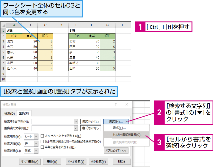 パソコン仕事術 Excelの置換機能でセルの書式も一気に置き換える できるネット