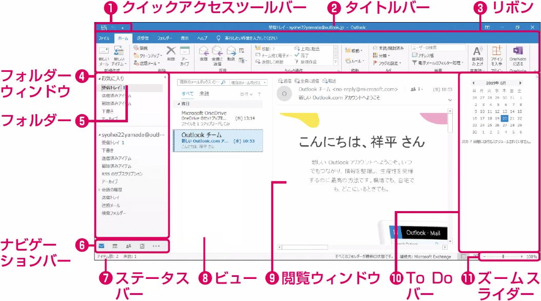 Outlook 19の画面を確認しよう できるネット