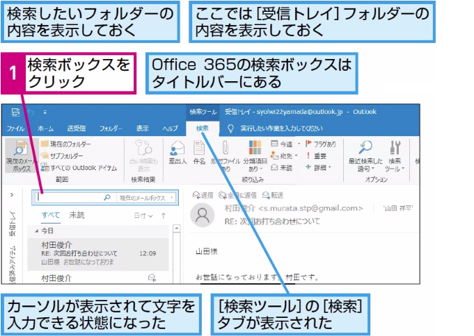 Outlookでキーワードからメールを検索する方法 Outlook できるネット