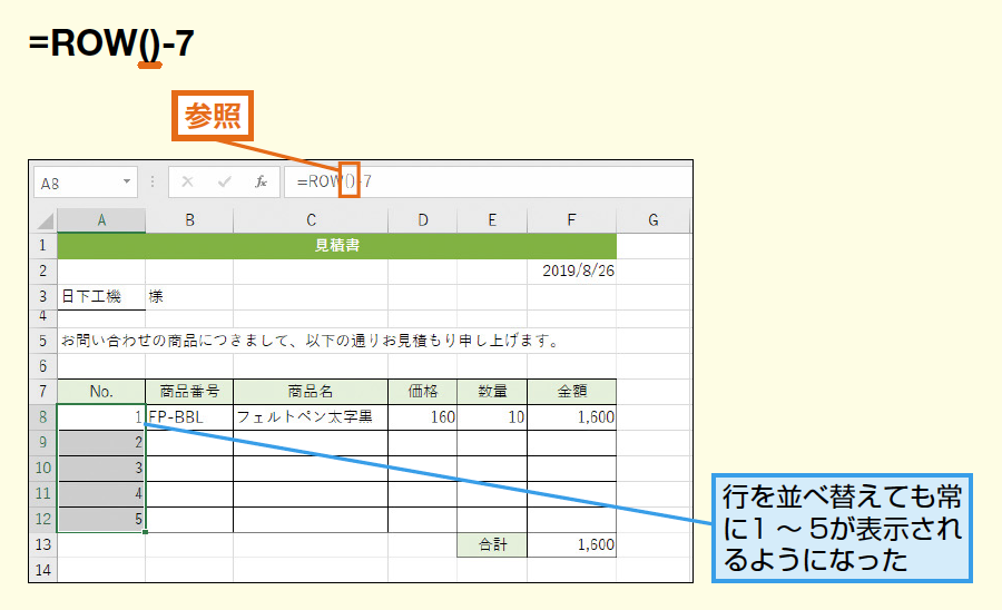 Row関数でセルの行番号を求める Excel関数 できるネット