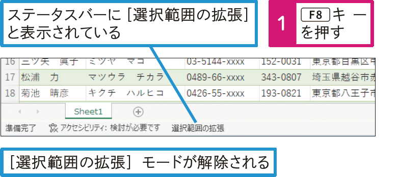 方向キーを押すと選択範囲が広がってしまう