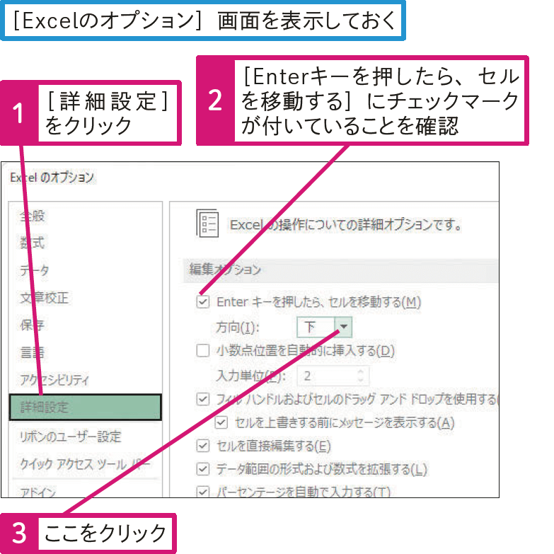 ［Enter］キーを押したときにセルを横に移動できる？