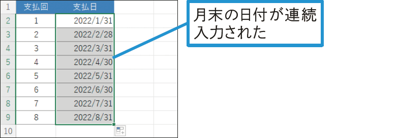  月末だけを連続して入力できないの？