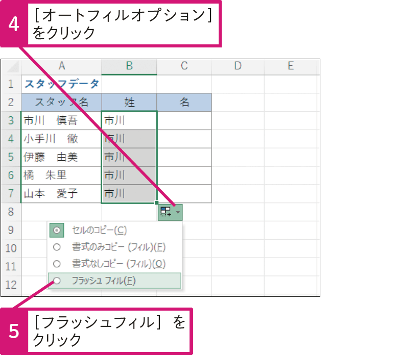 セル内の氏名から姓だけを取り出したい