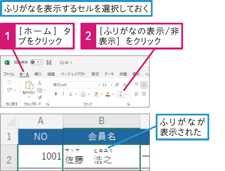 ふりがなを表示したい