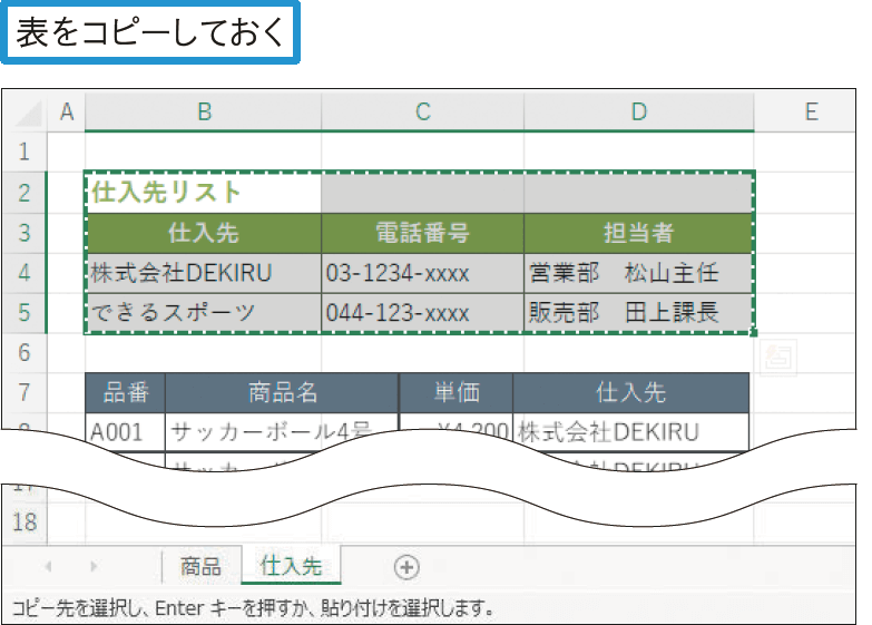 列幅が異なる表を同じシートに並べたい