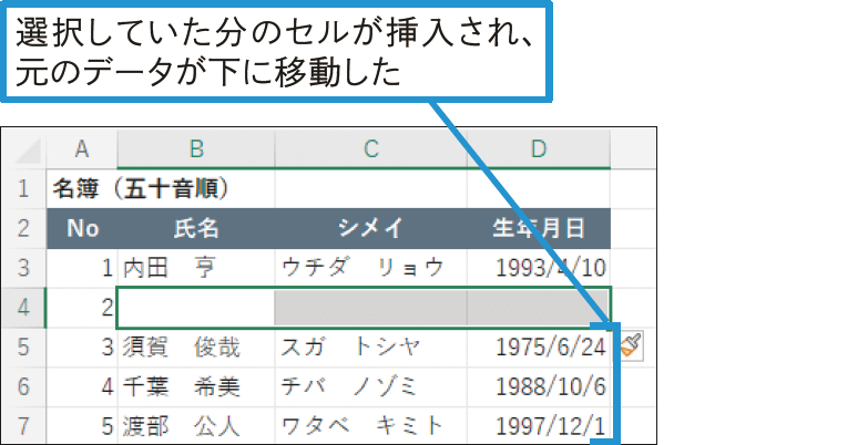 表にセルを追加で挿入したい