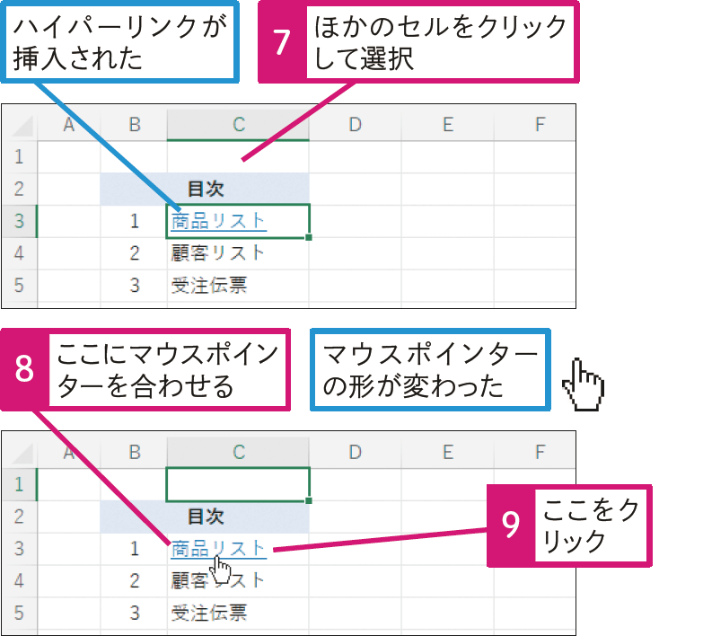 セルのクリックで特定のワークシートにジャンプするには