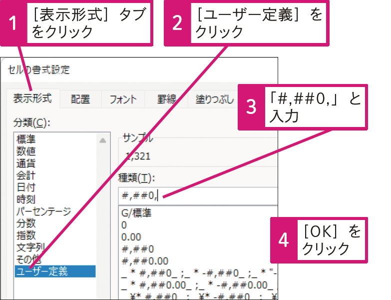 「918千円」のように下3けたを省略するには