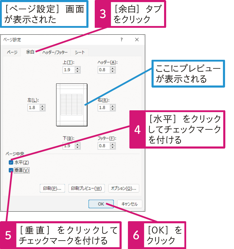 用紙の中央にバランスよく印刷したい