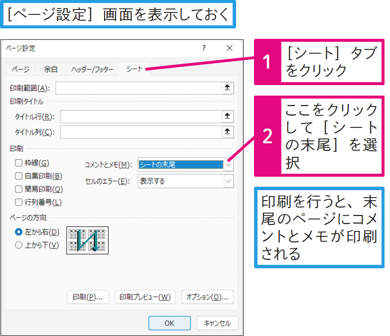 セルに挿入したコメントも印刷したい