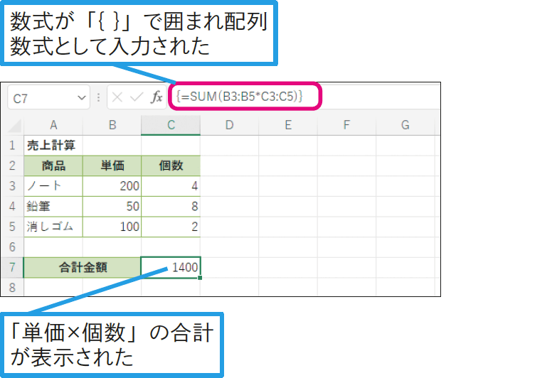 配列数式と関数を組み合わせるには