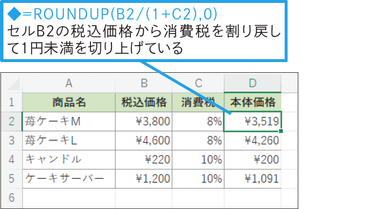 税込価格から本体価格を求めるには？