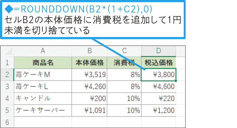 本体価格から税込価格を求めるには？