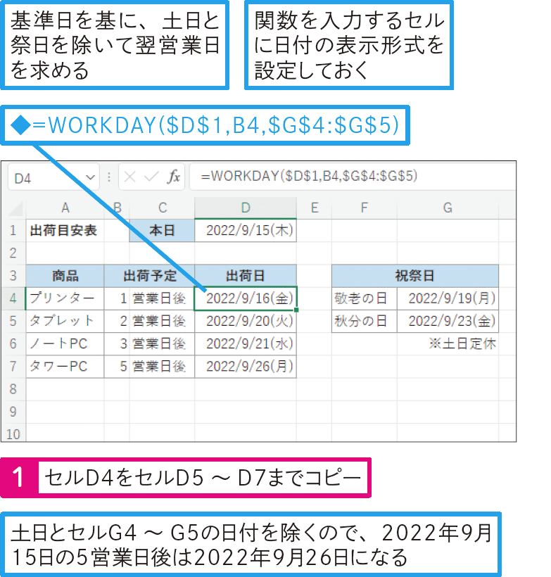 翌営業日を求めるには？
