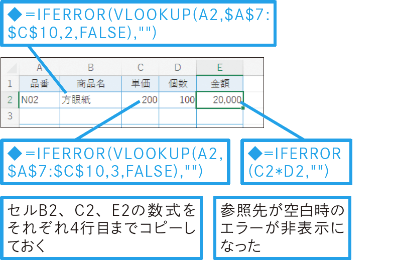 VLOOKUP関数でエラーが表示されないようにしたい