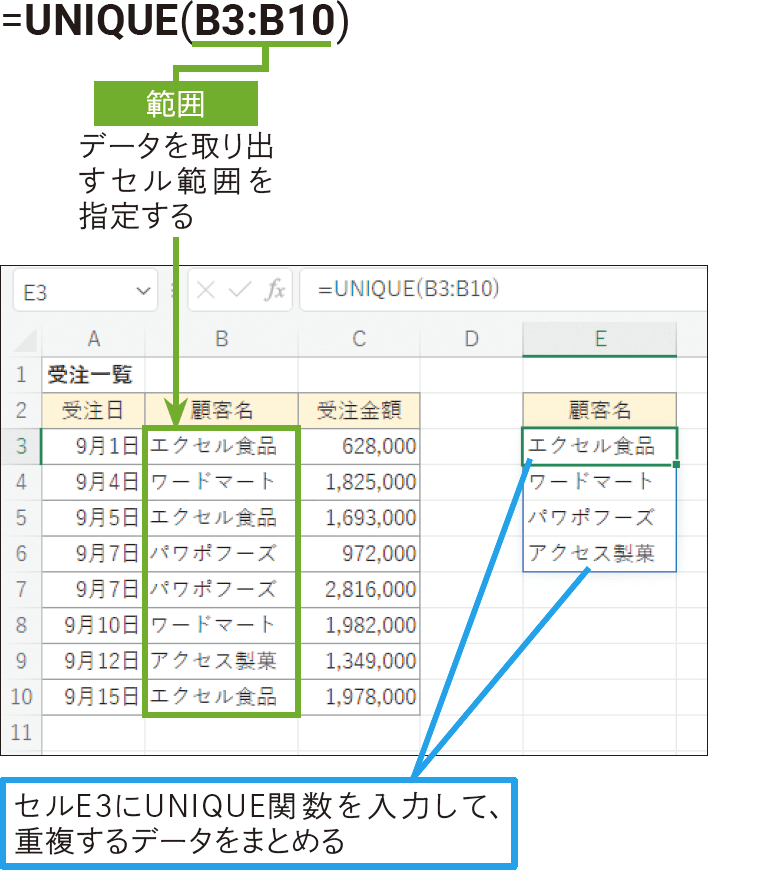 表から顧客名を1つずつ取り出したい