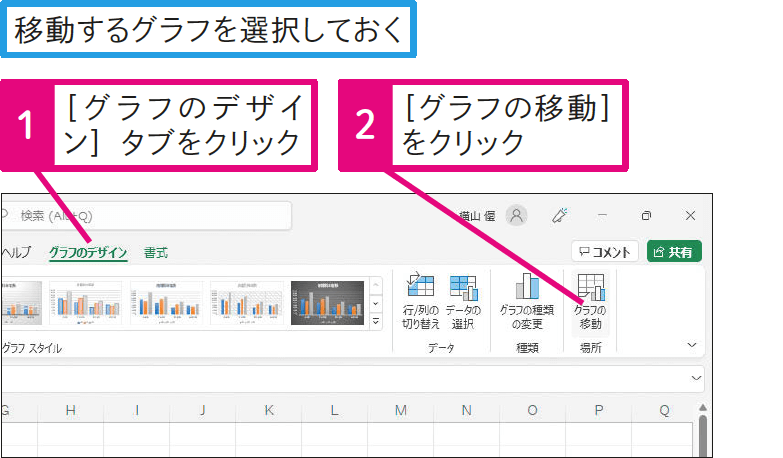 グラフをほかのシートに移動するには
