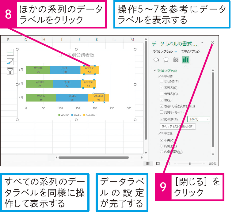 データラベルに系列名と値を見やすく表示したい