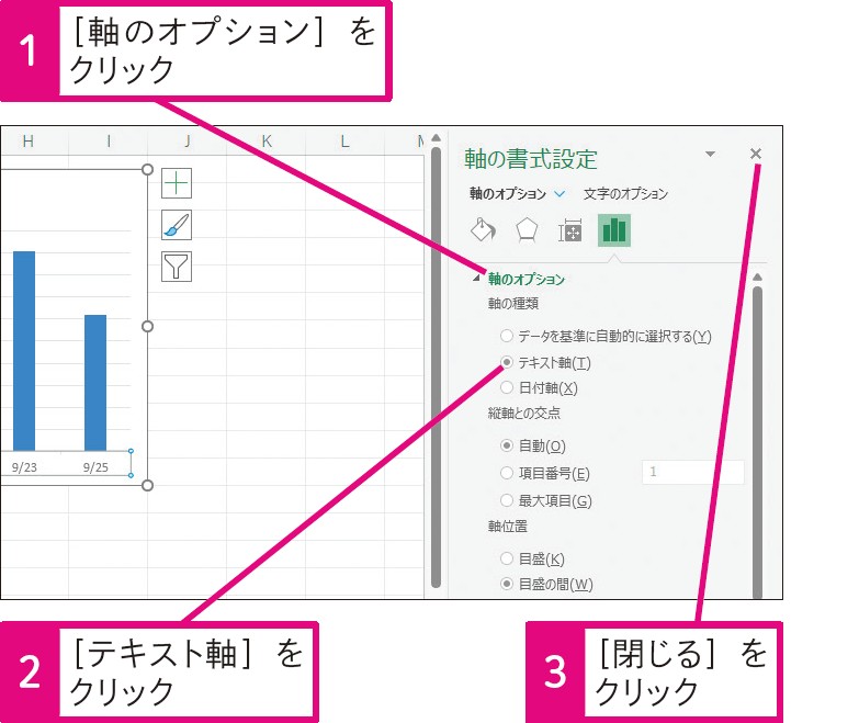 日付データの抜けをグラフに反映したくないときは
