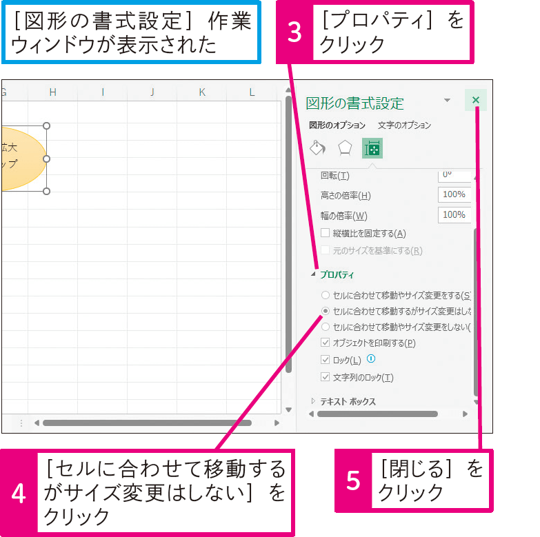 行の高さや列の幅を変更したら図形の形が崩れてしまった