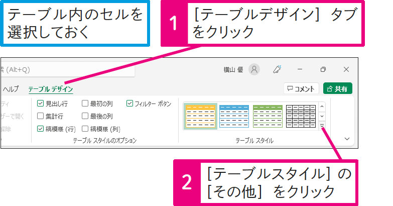 テーブルにデザインを設定したい