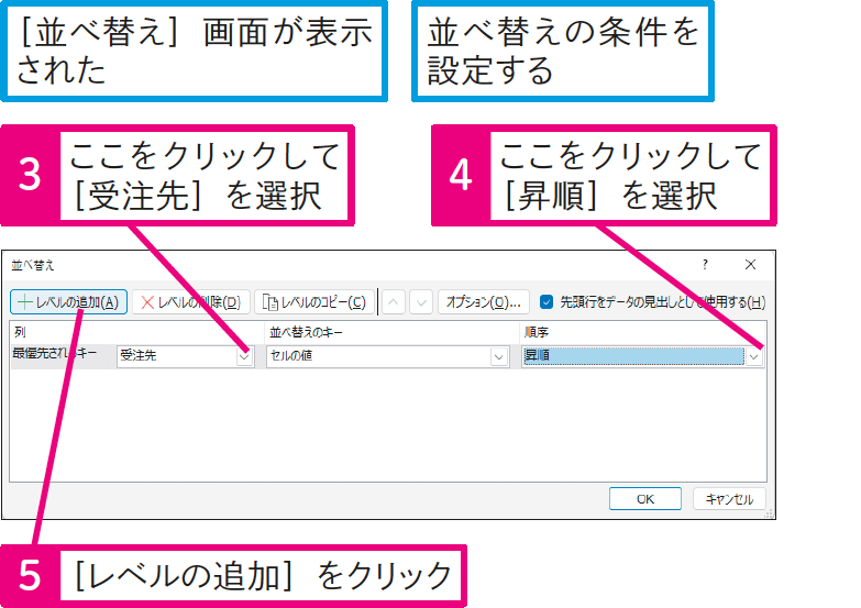 複数の条件で並べ替えるには