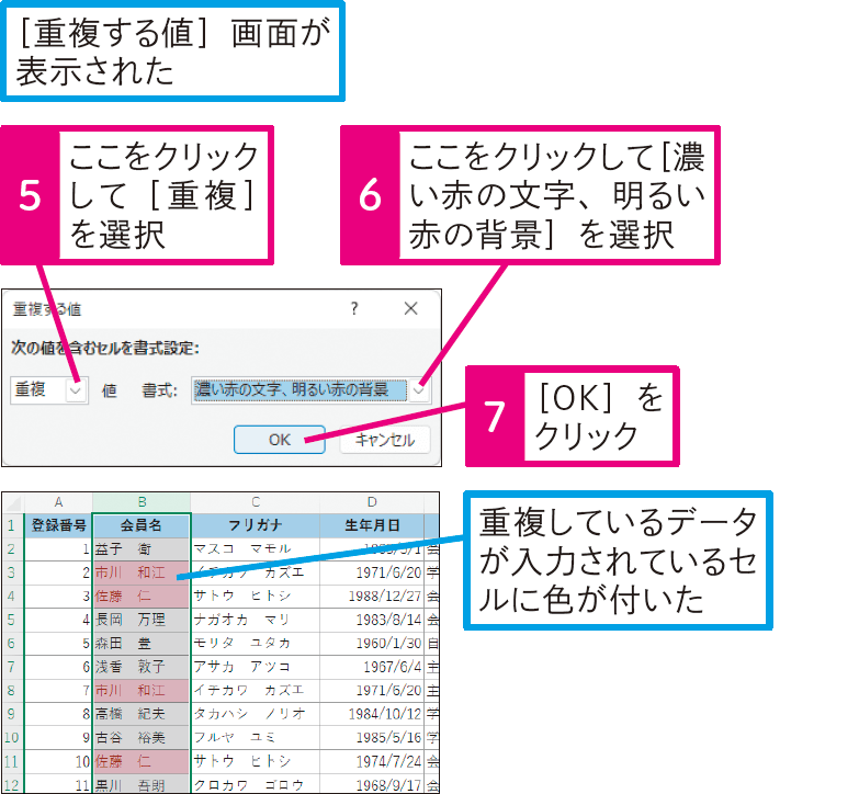 重複するデータをチェックするには