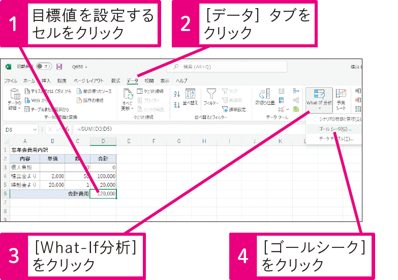 計算結果が目的値になるように逆算するには?