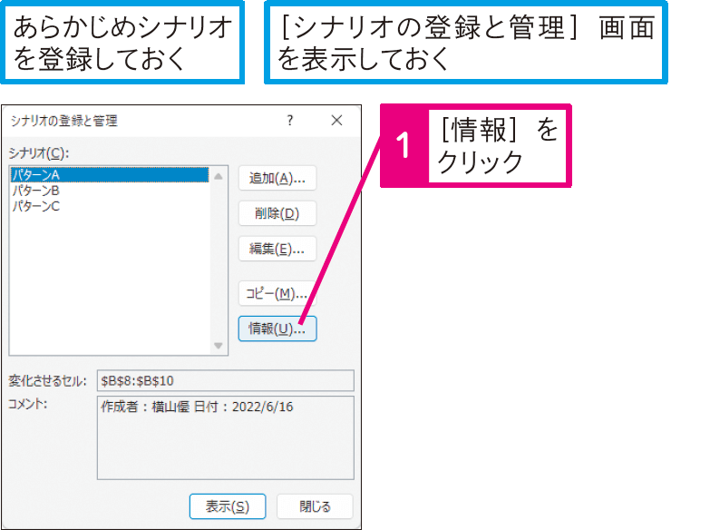 シナリオに登録されている値と計算結果をまとめて表示したい