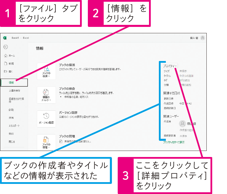 ブックに保存される個人情報を確認したい