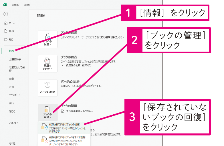 前回保存し損ねたブックを開き直したい
