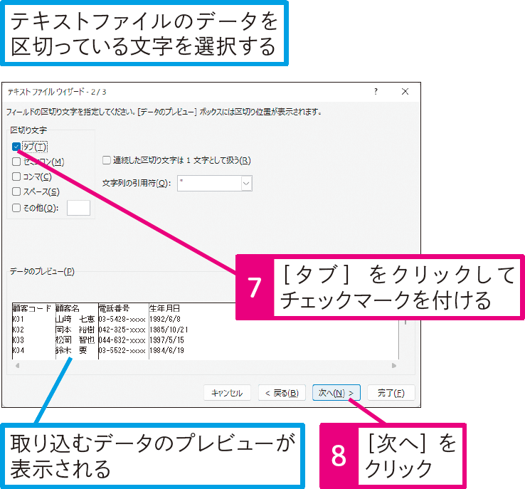 テキストファイルをExcelで開くには
