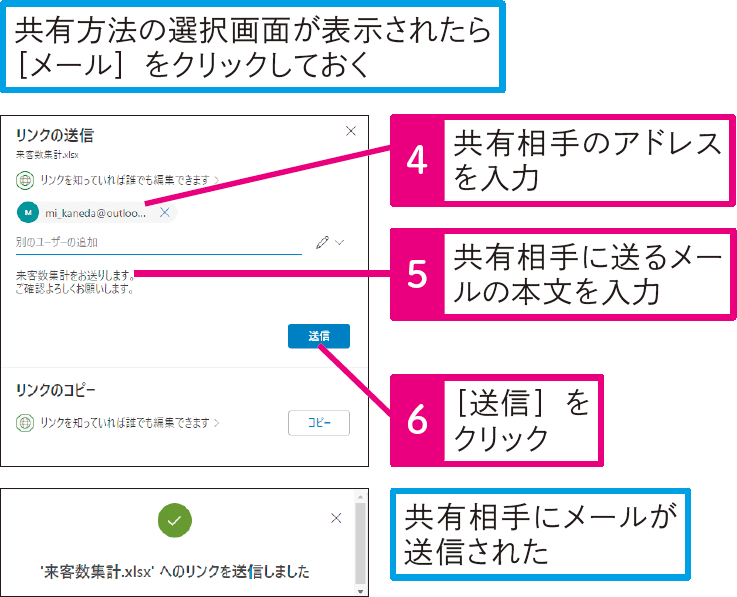 OneDriveに保存したブックを共有したい