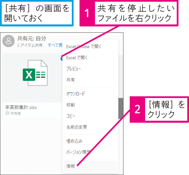 OneDriveで共有したブックの共有設定を解除するには