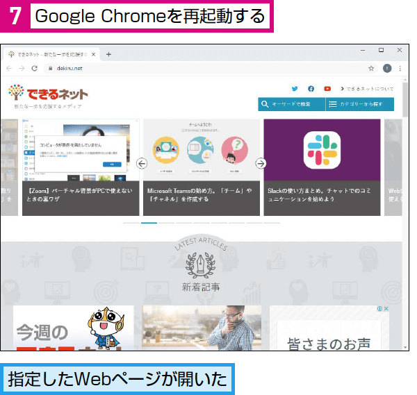 Google Chrome起動時に特定のページを開く方法