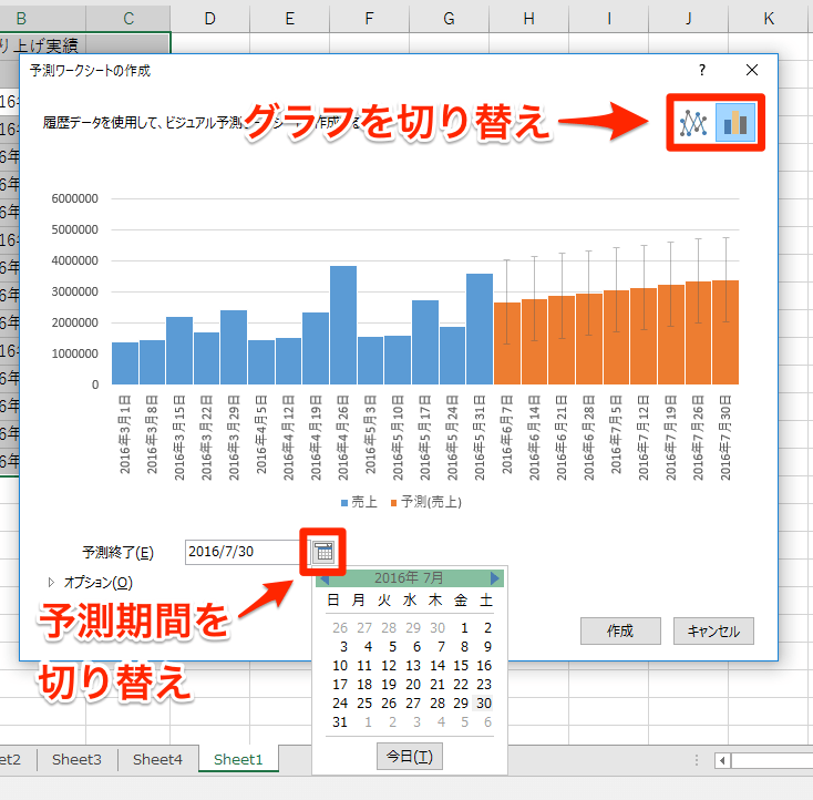 Excel 16の新機能 予測シート の使い方 ワンクリックで将来の数値をグラフ化 できるネット