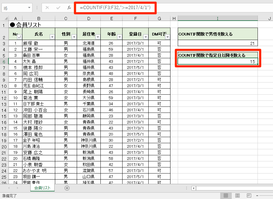 エクセル時短 条件を満たすデータの個数を一瞬で 隠れた名関数 Countifとcountifsの使い方 エクセル時短 できるネット