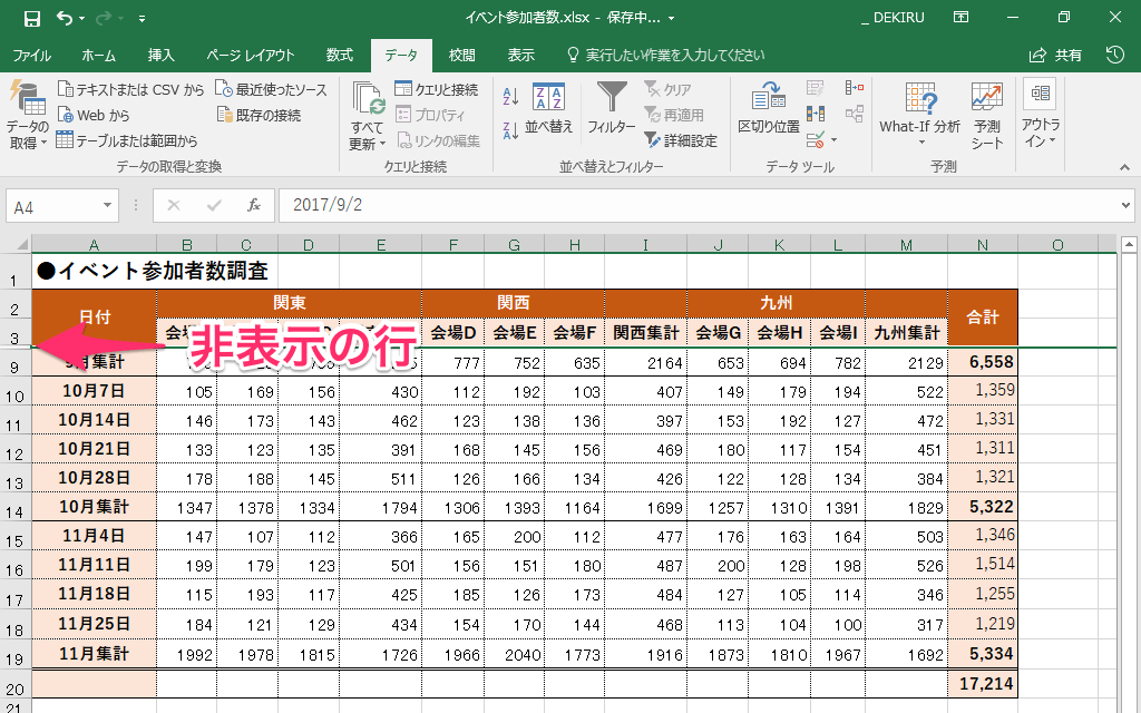 エクセル時短 行や列を隠すときに 非表示 はng できる人は グループ化 を使っている エクセル時短 できるネット